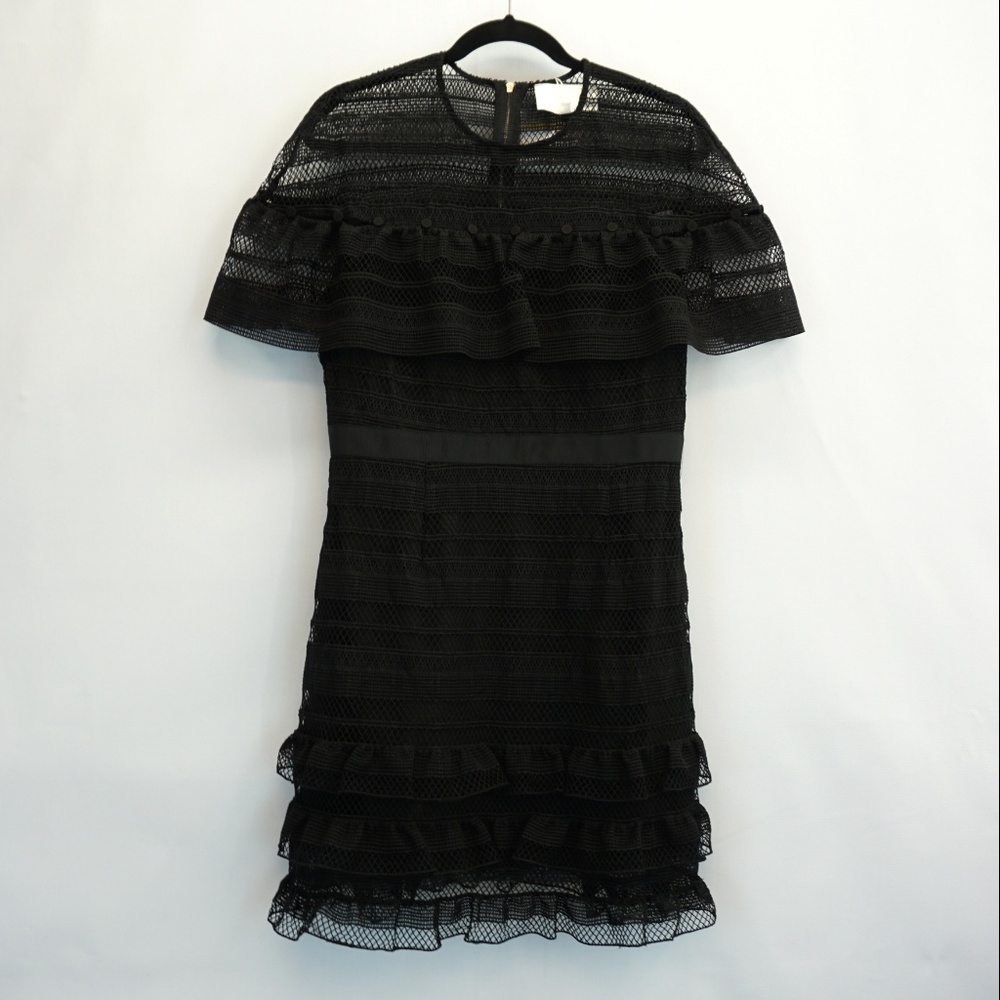 Mare Mare Lace Overlay Ruffled Lined Dress Black M - Picture 3 of 8